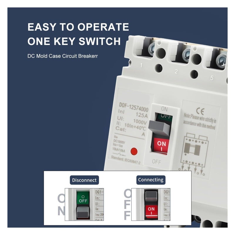 قاطع الدائرة المصبوب قاطع دائرة التيار المستمر MCCB 2P 250A 500V 1000V حماية من الحمل الزائد والدوائر القصيرة لطاقة الشمسية - Image 5