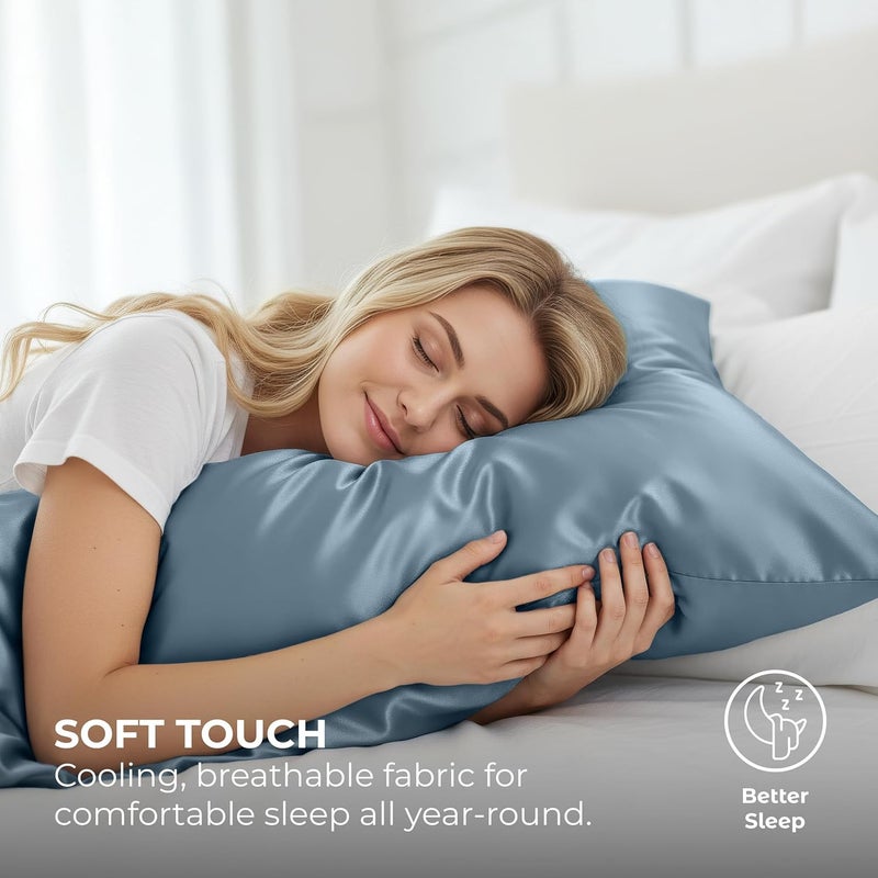 Pure Bedding Satin Pillowcase 2 Pack - Queen Size (20"x30", SkyBlue) - Silky Pillow Cases for Hair and Skin - Satin Pillow Covers with Envelope Closure - Extra Soft Premium Microfiber - Image 3