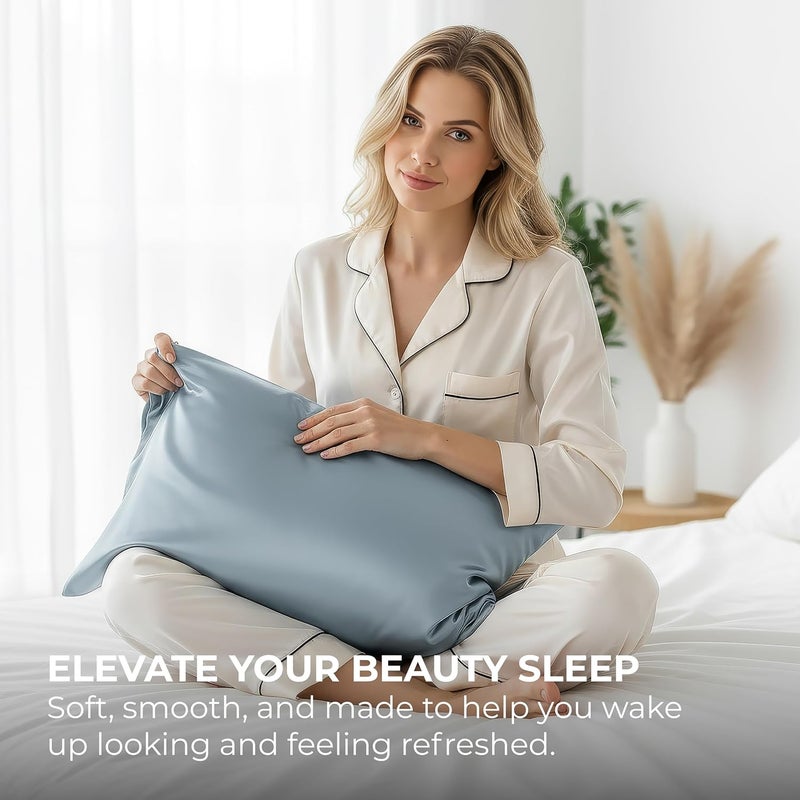 Pure Bedding Satin Pillowcase 2 Pack - Queen Size (20"x30", SkyBlue) - Silky Pillow Cases for Hair and Skin - Satin Pillow Covers with Envelope Closure - Extra Soft Premium Microfiber - Image 5