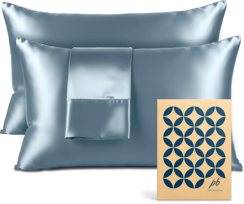 Pure Bedding Satin Pillowcase 2 Pack - Queen Size (20"x30", SkyBlue) - Silky Pillow Cases for Hair and Skin - Satin Pillow Covers with Envelope Closure - Extra Soft Premium Microfiber - Image 1
