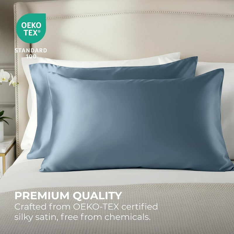 Pure Bedding Satin Pillowcase 2 Pack - Queen Size (20"x30", SkyBlue) - Silky Pillow Cases for Hair and Skin - Satin Pillow Covers with Envelope Closure - Extra Soft Premium Microfiber - Image 2