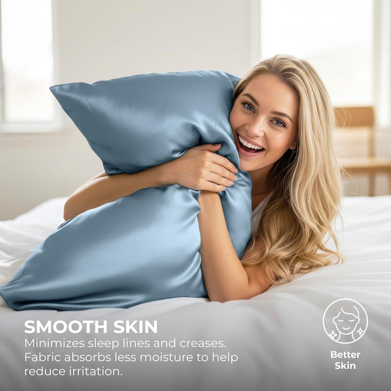 Pure Bedding Satin Pillowcase 2 Pack - Queen Size (20"x30", SkyBlue) - Silky Pillow Cases for Hair and Skin - Satin Pillow Covers with Envelope Closure - Extra Soft Premium Microfiber - Image 4