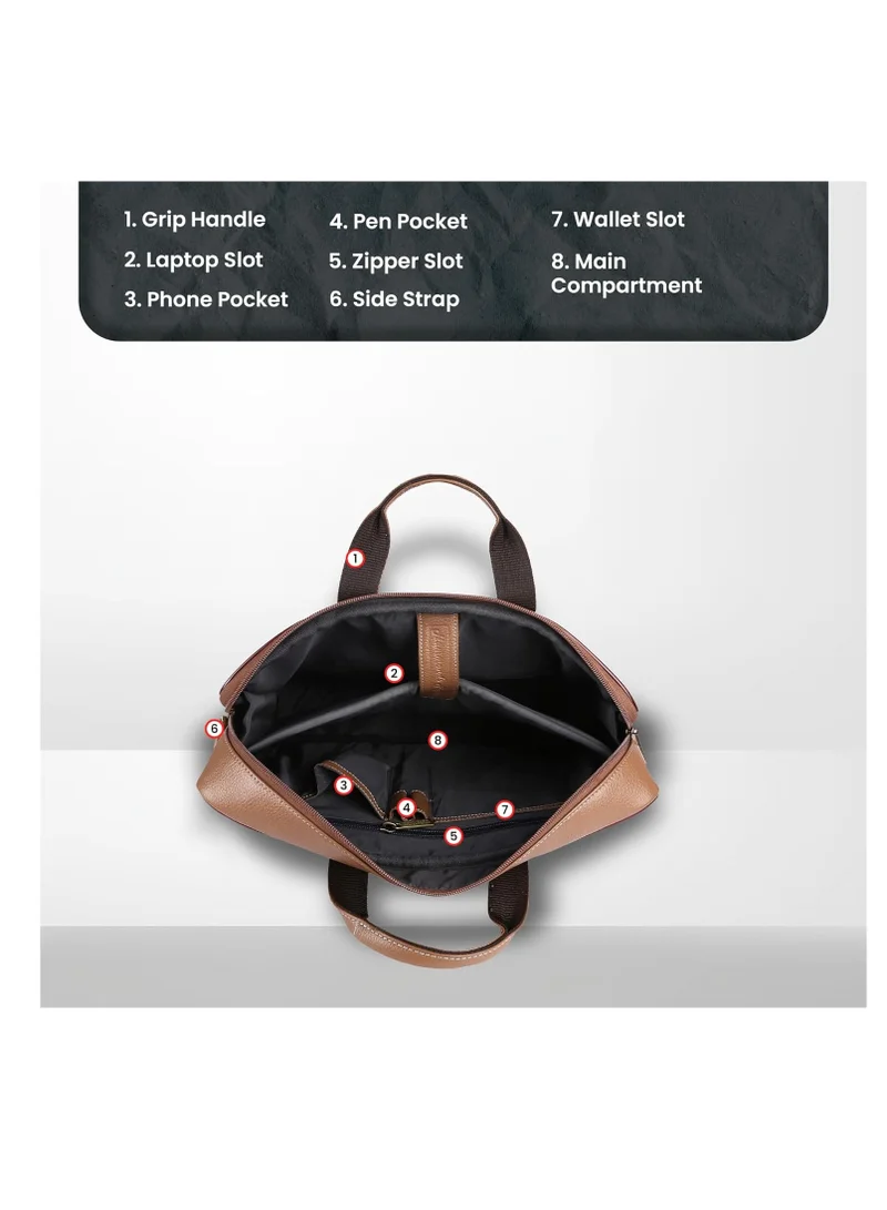 Hammonds Flycatcher  Leather Laptop Bag for Men - Office Bag - Fits Up to 14/15.6 Inch Laptop/MacBook - Laptop Messenger Bags/Leather Bag for Men with Adjustable Shoulder Strap | LB106BS (6C2D)  | Best Price UAE