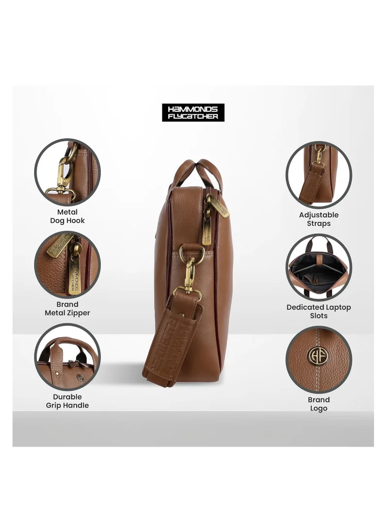 Hammonds Flycatcher  Leather Laptop Bag for Men - Office Bag - Fits Up to 14/15.6 Inch Laptop/MacBook - Laptop Messenger Bags/Leather Bag for Men with Adjustable Shoulder Strap | LB106BS (6C2D)  | Best Price UAE