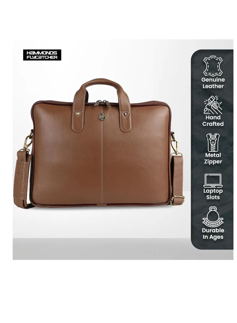 Hammonds Flycatcher  Leather Laptop Bag for Men - Office Bag - Fits Up to 14/15.6 Inch Laptop/MacBook - Laptop Messenger Bags/Leather Bag for Men with Adjustable Shoulder Strap | LB106BS (6C2D)  | Best Price UAE