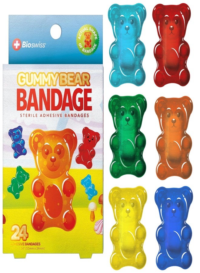 BioSwiss Kids Bandages, Gummy Bear Shaped Self Adhesive Bandage Set, Latex Free, Sterile Wound Care, 24 Count - Image 1