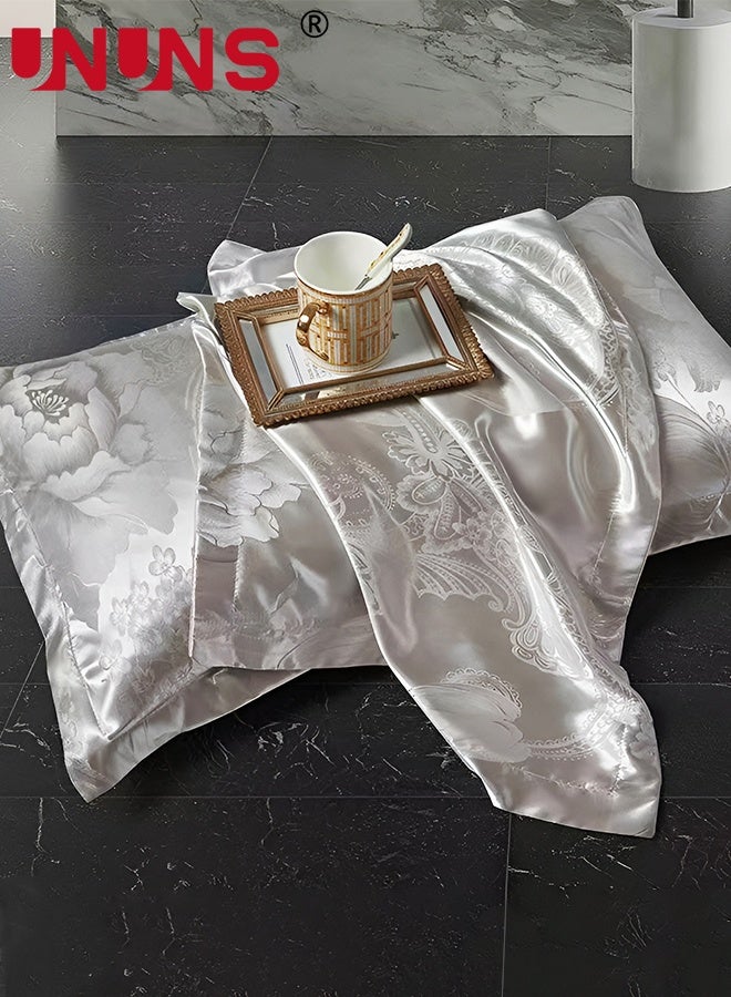 UNUNS Satin Pillowcases,Satin Pillowcases for Hair and Skin, 2Pcs Large Floral Print Pillowcases,Silky Floral Print Pillowcases with Envelope Closure,Grey-Flowers,48x74cm - Image 1