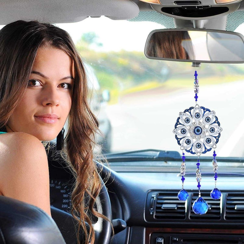 MENGSOOD Evil Eye Car Hanging Ornament,Blue Evil Eye for Rear View Mirror Evil Eye Decor Good Luck Charm Window Hanging Sun Catcher Decor Car Amulet Ornament for Protection & Blessing (Flower) - Image 3