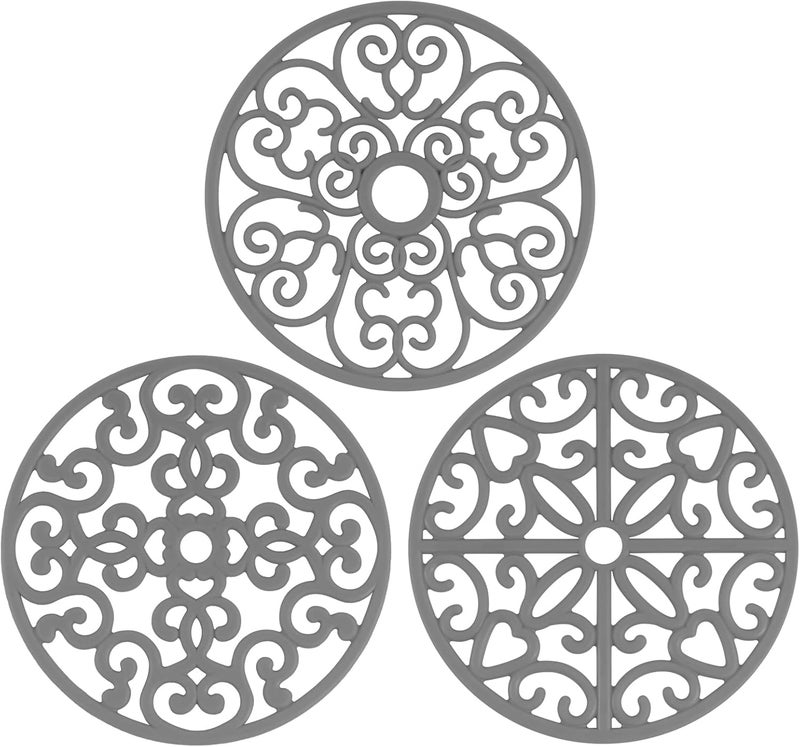 CHEFBEE 3PCS Silicone Trivet Mat - Flexible Non-Slip Heat Resistant Modern Kitchen Teapot Trivets Set for Hot Dishes, Table, Countertop Gray - Image 1