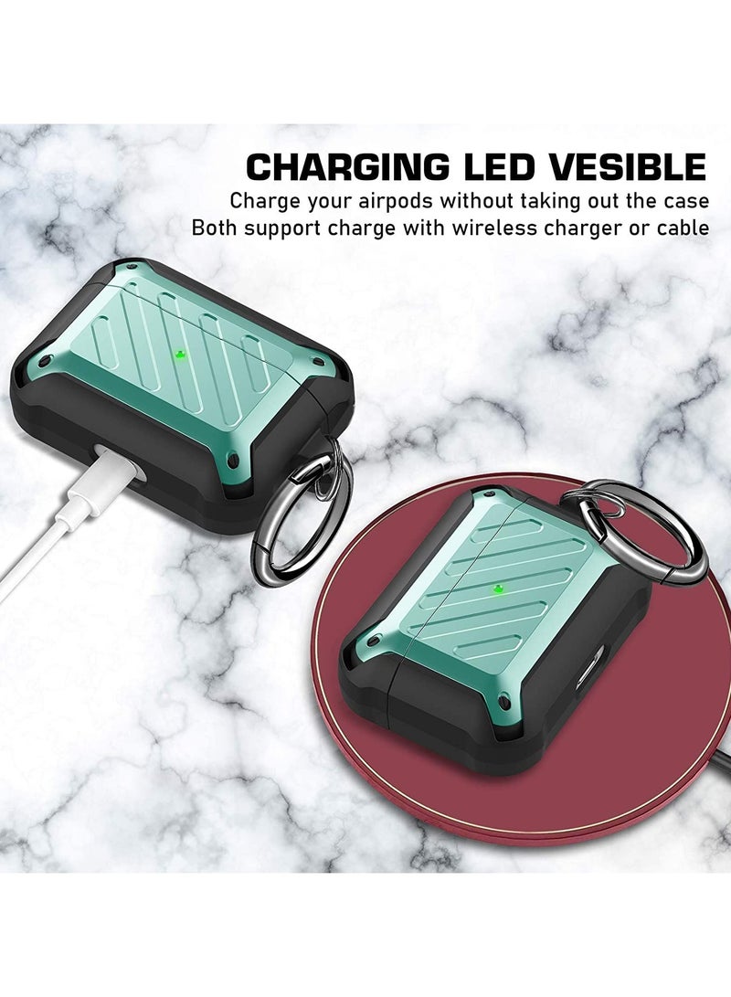 ANYOGRO AirPods Pro Case Cover with Keychain Full Body Protective Shockproof Hard Shell, Compatible with Airpods Pro 1st 2019Case for Women Men Front LED Visible Green - Image 2