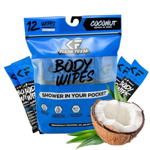 Klean Freak The Klean Freak Body Wipes - 12 count Individually Wrapped | Showerless Body Wipe for Women & Men | Sustainable Bodywipes for Gym, Travel, Camping | Coconut - Image 1
