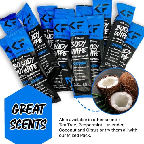 Klean Freak The Klean Freak Body Wipes - 12 count Individually Wrapped | Showerless Body Wipe for Women & Men | Sustainable Bodywipes for Gym, Travel, Camping | Coconut - Image 2