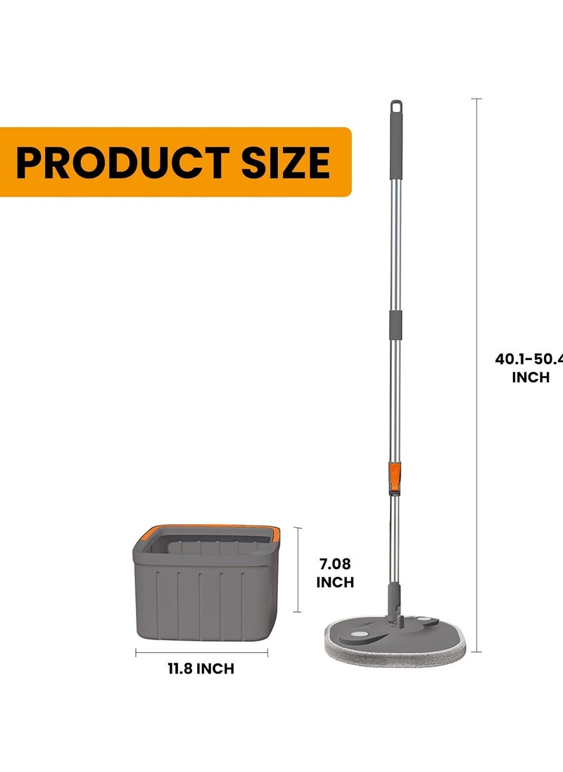 Uniface Spin Mop and Bucket Set, Large Flat Floor Mop with Self Wringer and Bucket System, Cleaning Mop Tools with 2 Reusable Microfiber Pads for Home