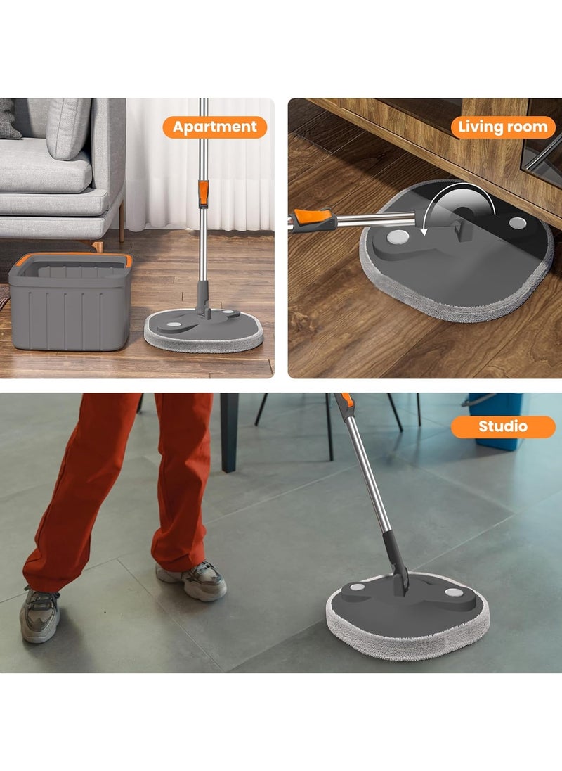 Uniface Spin Mop and Bucket Set, Large Flat Floor Mop with Self Wringer and Bucket System, Cleaning Mop Tools with 2 Reusable Microfiber Pads for Home