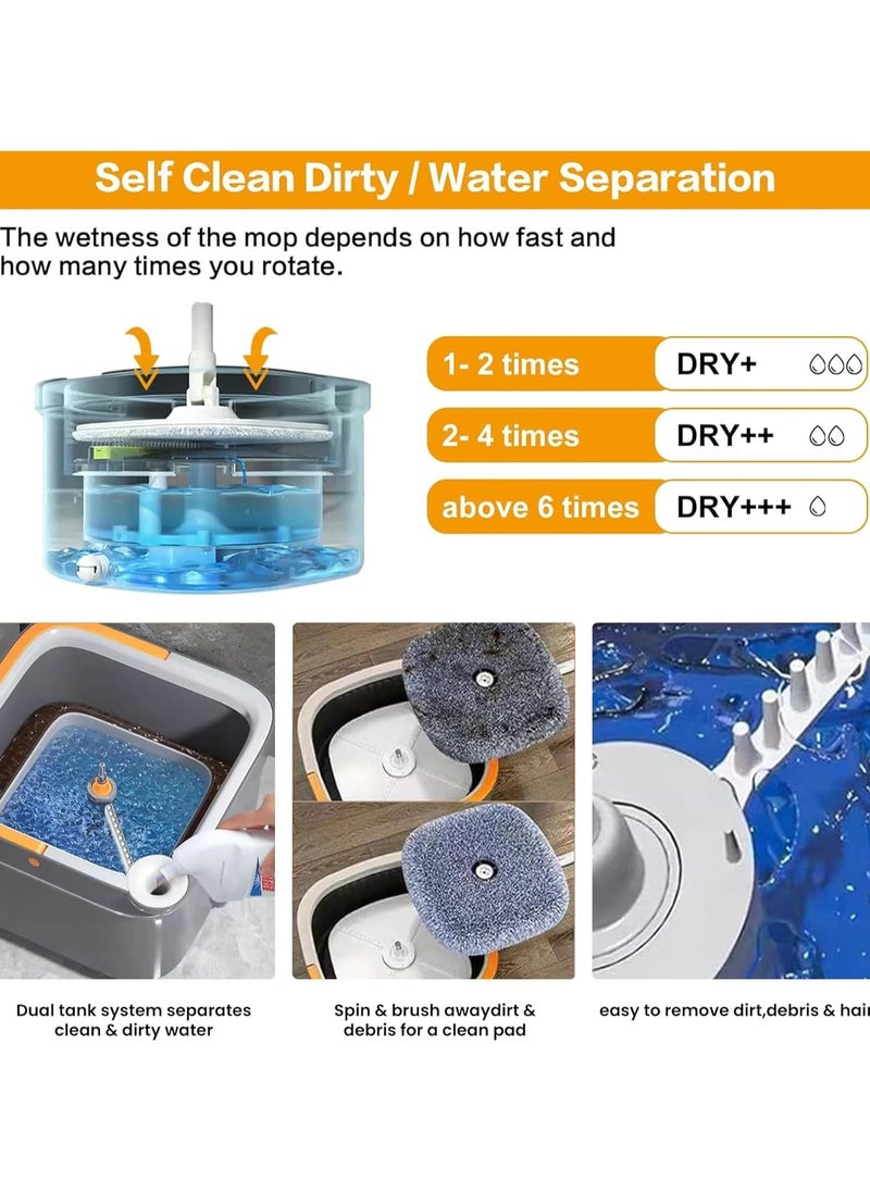 Uniface Spin Mop and Bucket Set, Large Flat Floor Mop with Self Wringer and Bucket System, Cleaning Mop Tools with 2 Reusable Microfiber Pads for Home