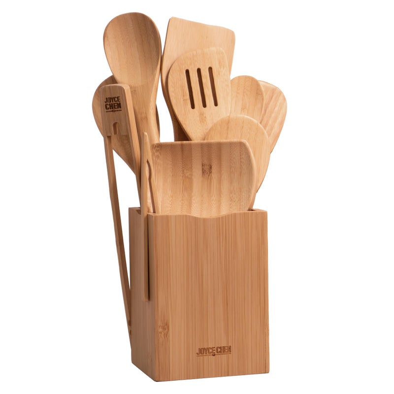 Joyce Chen 11-Piece Burnished Bamboo Cooking Utensil Set with Holder & Spoon Rest, Nonstick-Safe Spoons, Spatulas & Tongs - Image 1