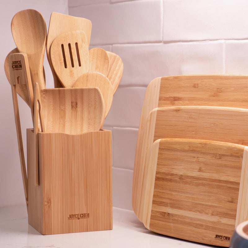 Joyce Chen 11-Piece Burnished Bamboo Cooking Utensil Set with Holder & Spoon Rest, Nonstick-Safe Spoons, Spatulas & Tongs - Image 2