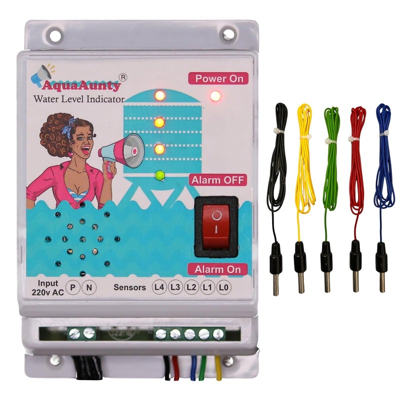 IoTfiers IoTfiers AquaAunty Water Level Indicator with Tank Full Musical Alarm 4 Level Indication 5 SS Sensors 1 Year Warranty Easy Videos Installation - Image 1