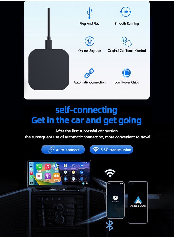 Generic 2 in 1 Wireless CarPlay Android Car Adapter, Mini Box Wired to Wireless CarPlay & Android Auto, Supports YouTubu and various streaming media, Mini wired to wireless car smart box, plug and play  - Image 5
