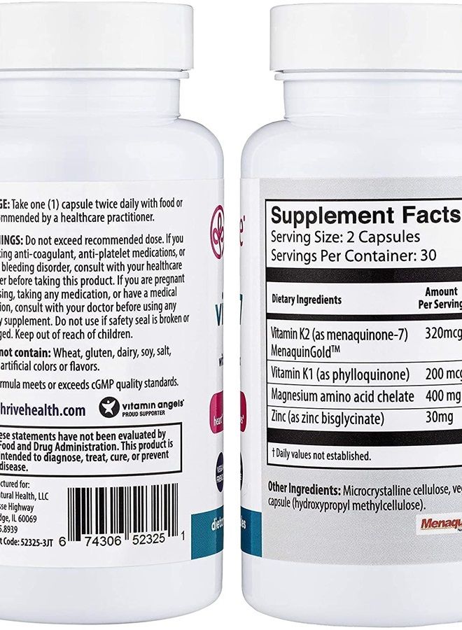 Just Thrive : Vitamin K2-7 - Bone and Heart Health Supplement with Magnesium, Zinc and Menaquinone-7-30-Day Supply - 320 mcg with Ultra Absorption - Support Teeth, Circulation, Brain and Nerve Health - Image 1