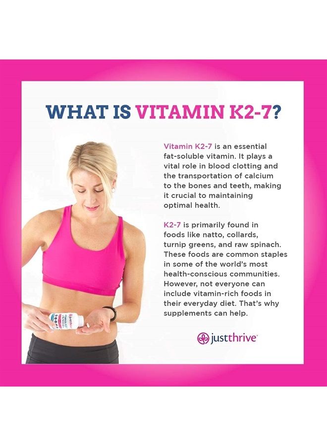 Just Thrive : Vitamin K2-7 - Bone and Heart Health Supplement with Magnesium, Zinc and Menaquinone-7-30-Day Supply - 320 mcg with Ultra Absorption - Support Teeth, Circulation, Brain and Nerve Health - Image 2