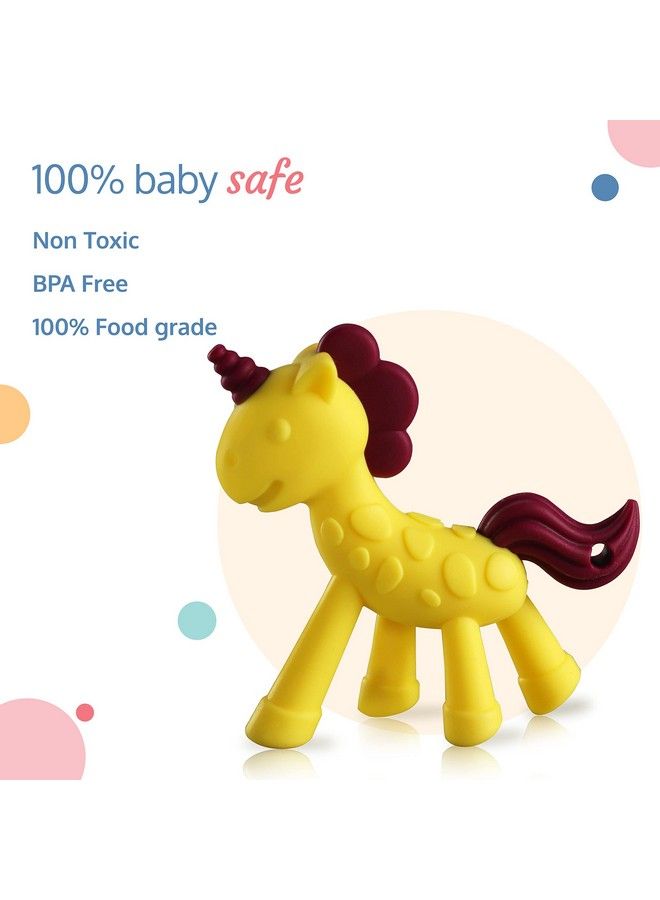 Luvlap عضاضة سيليكون للأطفال من عمر 6 إلى 12 شهرًا؛ لعبة تسنين للأطفال الصغار والرضع، مصنوعة من السيليكون الآمن غذائيًا بنسبة 100% بتصميم يونيكورن مع سطح محكم (أصفر وأرجواني) - Image 3
