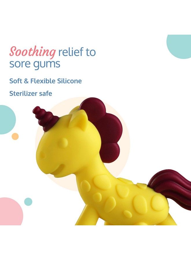Luvlap عضاضة سيليكون للأطفال من عمر 6 إلى 12 شهرًا؛ لعبة تسنين للأطفال الصغار والرضع، مصنوعة من السيليكون الآمن غذائيًا بنسبة 100% بتصميم يونيكورن مع سطح محكم (أصفر وأرجواني) - Image 5