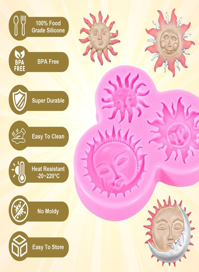 Quilax Sun Moon Face Fondant Mold, Silicone Clay Molds, Chocolate Mold for DIY Baking Sugar Craft, Clay Molds for Crafts DIY Air Dry Plaster Polymer Clays Epoxy Resin Casting Jewelry Making - Image 3