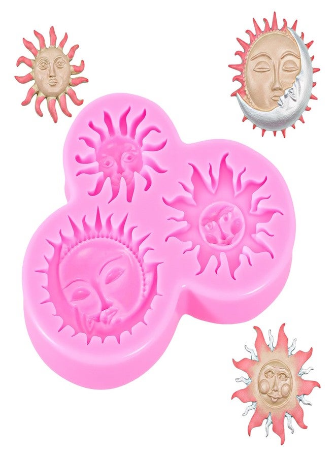 Quilax Sun Moon Face Fondant Mold, Silicone Clay Molds, Chocolate Mold for DIY Baking Sugar Craft, Clay Molds for Crafts DIY Air Dry Plaster Polymer Clays Epoxy Resin Casting Jewelry Making - Image 1
