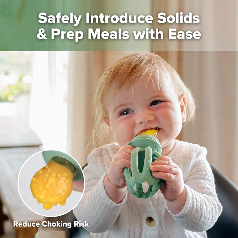 haakaa Octopus Baby Fruit Food Feeder & Mini Freezer Nibble Tray Combo - BPA Free Silicone for Safe Infant Self Feeding, 4 Months+ (Pea Green) - Image 2