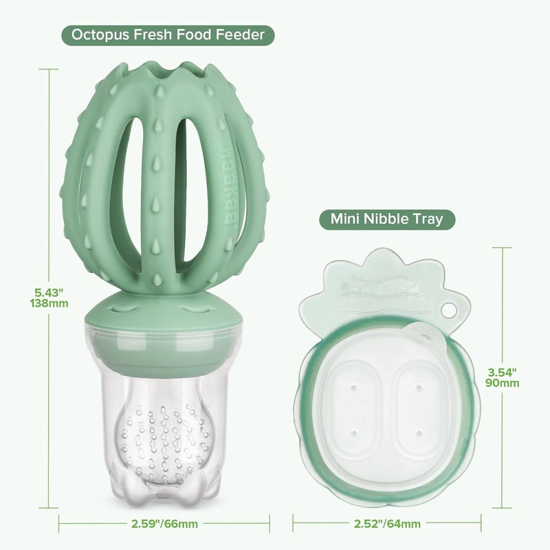 haakaa Octopus Baby Fruit Food Feeder & Mini Freezer Nibble Tray Combo - BPA Free Silicone for Safe Infant Self Feeding, 4 Months+ (Pea Green) - Image 5