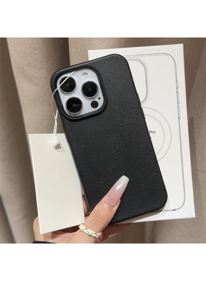 NIBEMINENT Minimalist Solid Lychee Peel Pattern Protective TPU Case Cover For iPhone 16 Plus, Black