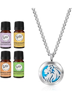 mEssentials Wild Essentials King Lion Necklace Essential Oil Diffuser Kit with Lavender, Lemongrass, Peppermint, Orange Oils, 12 Refill Pads, Calming Aromatherapy Gift Set, Customizable Color Changing, Perfume 