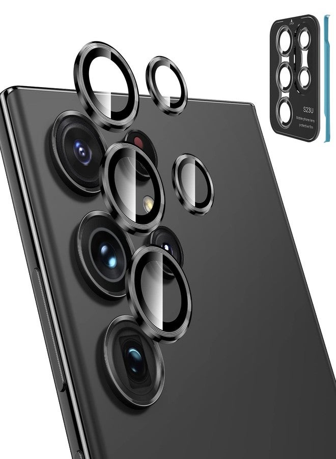 Tensea [3+2PCS for Samsung Galaxy S23 Ultra 5G Camera Lens Protector, 9H Tempered Glass Camera Cover Screen Protector Metal Individual Ring [Installation Tray][Removal tool][Case Friendly]- Black - Image 1