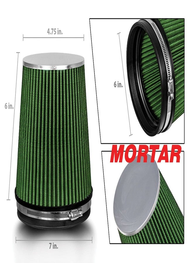 Mortar Aftermarket Auto Air Filter - 6 In Flange ID Car Enthusiast Class Universal Cold Air Intake Gulps in More Air for More Engine Power & Passionate Induction Sound, Length 6 In, Green - Image 2