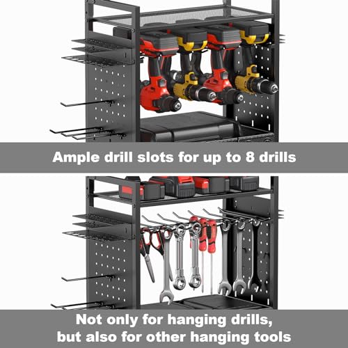 CCCEI Garage Power Tools Organizer Cart with Charging Station, Black Floor Standing Rolling Drill and Tools Battery Storage Cart on Wheels. Black Utility Rack Gift for Men, Husband, Father. - Image 4