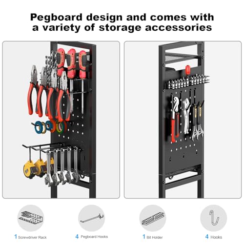 CCCEI Garage Power Tools Organizer Cart with Charging Station, Black Floor Standing Rolling Drill and Tools Battery Storage Cart on Wheels. Black Utility Rack Gift for Men, Husband, Father. - Image 5