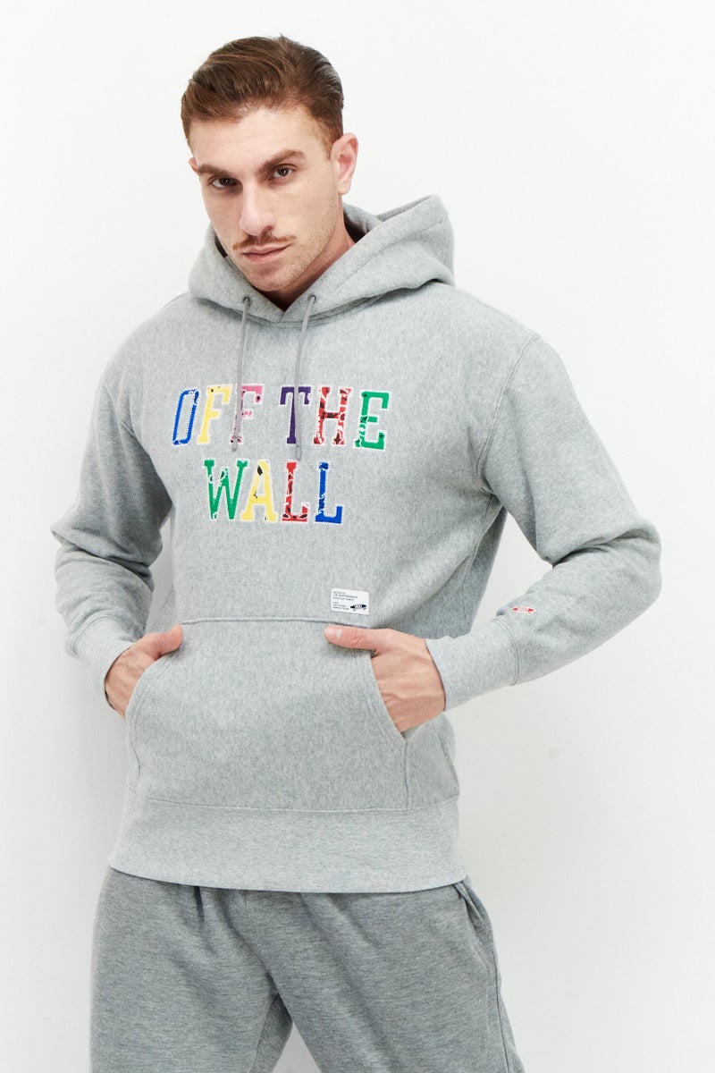 VANS هودي رياضي للرجال بأكمام طويلة مزخرفة، رمادي - Image 1