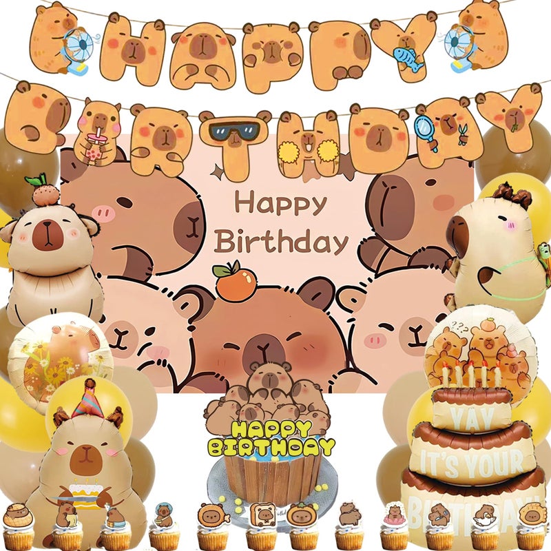 Tyotrbs 42Pcs Capybara Birthday Party Decorations, Capybara Party Supplies including Backdrop, Cake Toppers, Table Centerpieces, Balloons for Capybara Birthday Party - Image 1