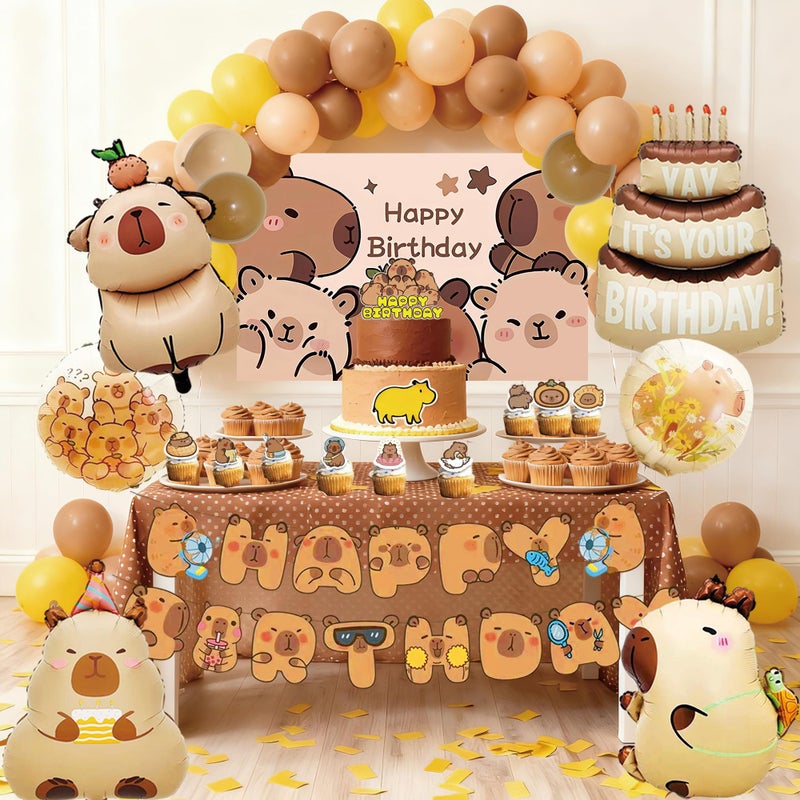 Tyotrbs 42Pcs Capybara Birthday Party Decorations, Capybara Party Supplies including Backdrop, Cake Toppers, Table Centerpieces, Balloons for Capybara Birthday Party - Image 4