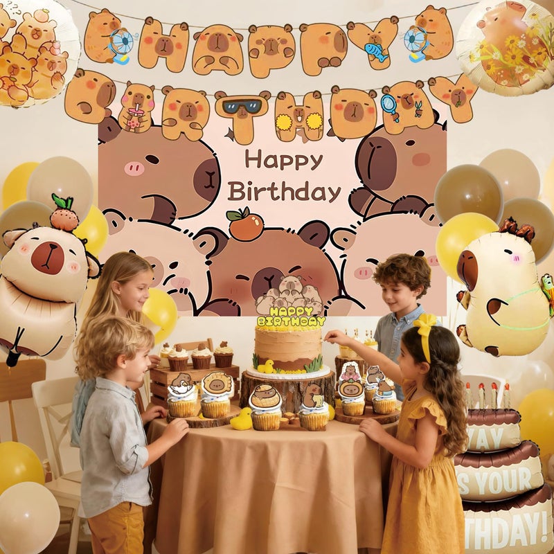 Tyotrbs 42Pcs Capybara Birthday Party Decorations, Capybara Party Supplies including Backdrop, Cake Toppers, Table Centerpieces, Balloons for Capybara Birthday Party - Image 2