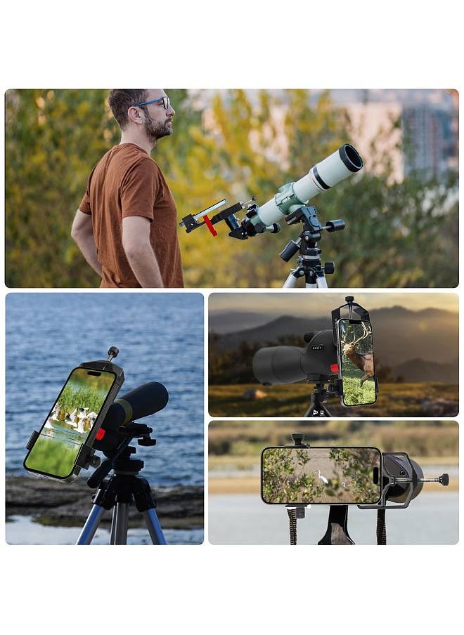 Generic - Universal Phone Scope Digiscoping Adapter 3-Axis Metal Phone Holder Mount for Max. 2.4In Eyepiece Telescope   Spotting Scope Binocular Monocular Microscope with Remote Shutter Replacement - Image 1