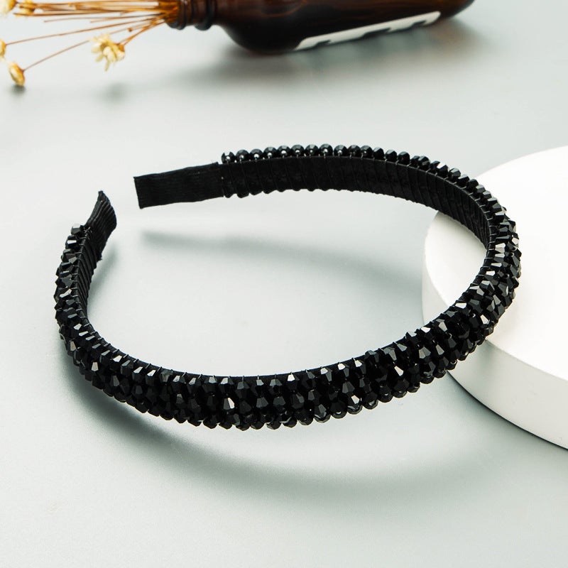 Generic Hening Hair Hoop European and American Internet Celebrity Hot Fish Line Woven String Crystal Hair Hoop ins Korean Style Advanced Face Wash Hair Hoop Black 