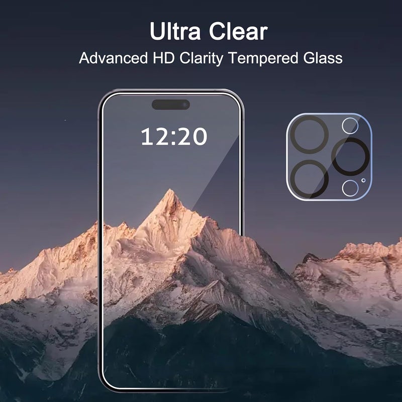 Ailun 3 Pack Screen Protector for iPhone 15 Pro [6.1 inch] + 3 Pack Camera Lens Protector with Installation Frame,Case Friendly Tempered Glass Film,[9H Hardness] - HD - Image 5