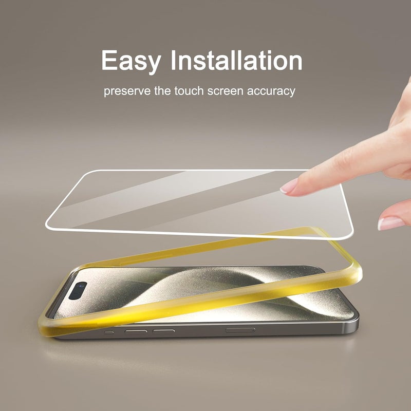 Ailun 3 Pack Screen Protector for iPhone 15 Pro [6.1 inch] + 3 Pack Camera Lens Protector with Installation Frame,Case Friendly Tempered Glass Film,[9H Hardness] - HD - Image 2