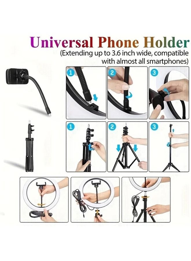 12.99 بوصة حلقة ضوء LED مع حامل ثلاثي القوائم قابل للتعديل 43.31 بوصة للبث المباشر - Image 4