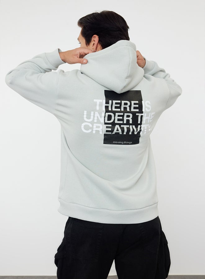 trendyol Grey 100% Cotton Oversize/Wide Cut Hooded Long Sleeve Back Printed Sweatshirt - Image 1