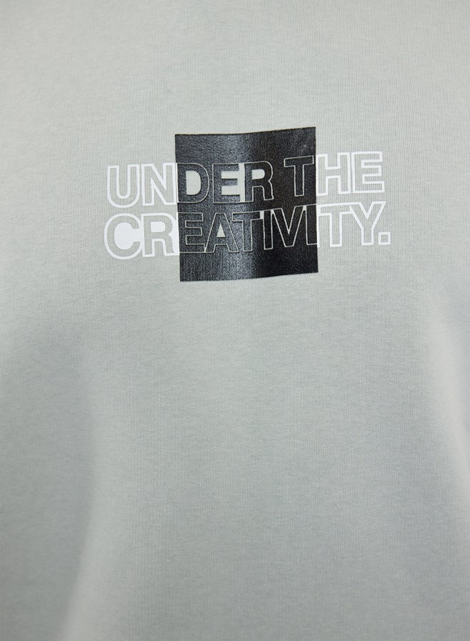 trendyol Grey 100% Cotton Oversize/Wide Cut Hooded Long Sleeve Back Printed Sweatshirt - Image 4