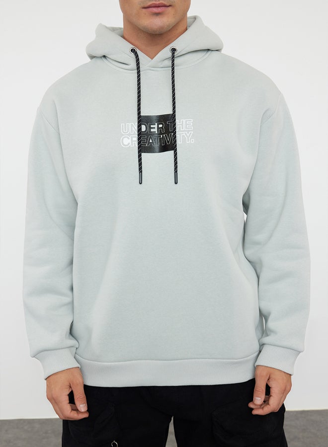 trendyol Grey 100% Cotton Oversize/Wide Cut Hooded Long Sleeve Back Printed Sweatshirt - Image 3