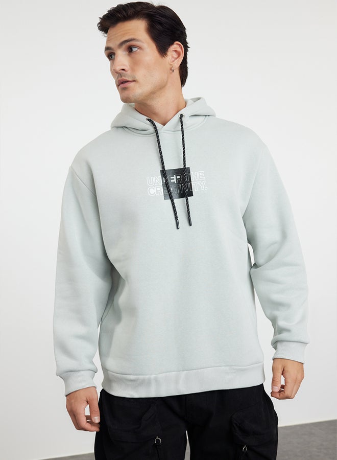 trendyol Grey 100% Cotton Oversize/Wide Cut Hooded Long Sleeve Back Printed Sweatshirt - Image 2